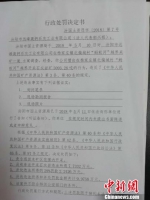 图为郑维忠提供的行政处罚决定书。　范丽芳 摄 - 新浪黑龙江